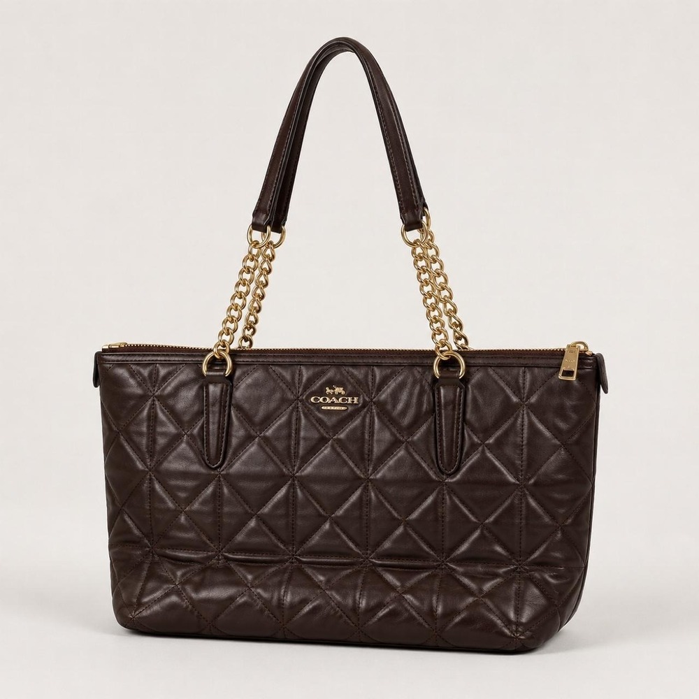Coach Ava Chain Tote Coach Quilted Brown Leather